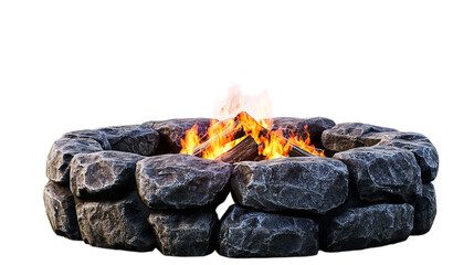 Outdoor stone fire pit backyard campfire design ideas for garden landscape and patio decoration on transparent background