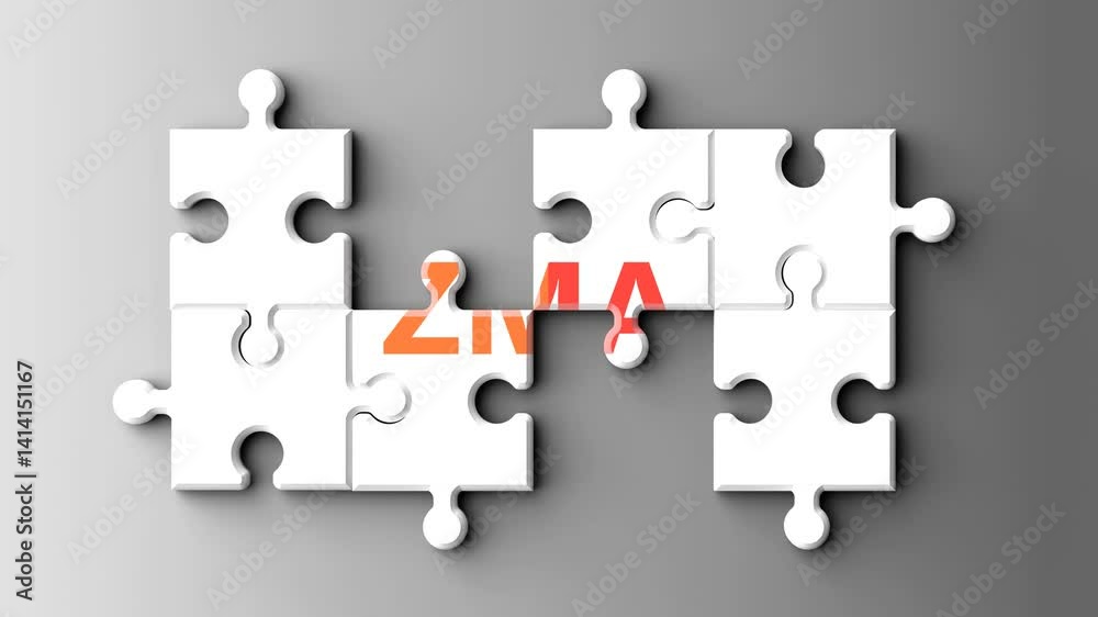 Leinwandbilder Zma as a complex topic - pictured as word zma on a puzzle pieces to show that zma is a composite subject. Solving a puzzle. Pieces coming together to make a whole