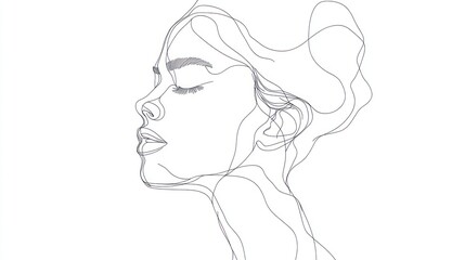 Elegant female profile, line art portrait