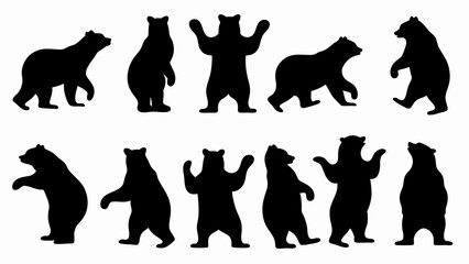 set of bear silhouette vector on white background