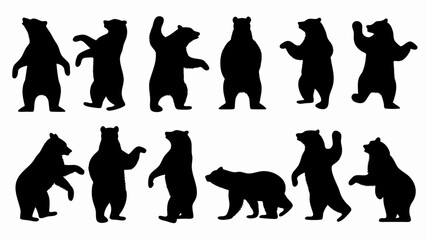 set of bear silhouette vector on white background