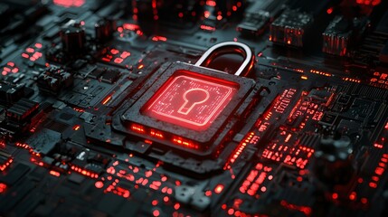 Fototapeta premium Cyber security lock on circuit board.