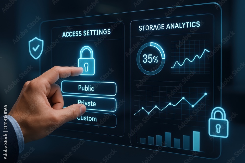 Aufkleber digital data protection: a person interacting with a high-tech screen, engaging with data security e