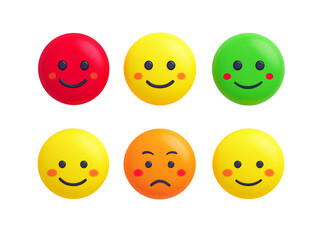 Fototapeta premium Six Colorful 3D Emoticons Displaying Various Emotions on Transparent Background, PNG