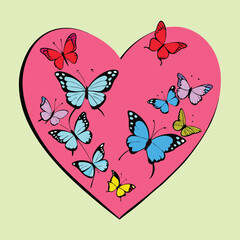 Heart Silhouette with Butterflies Emerging Freedom and Love Concept