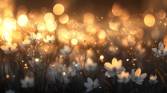 68.An artistic photograph of white orchids, their petals glowing softly under gentle backlighting, complemented by a dreamy bokeh effect that adds depth and serenity to the scene.