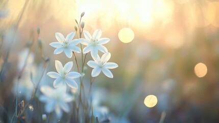 70.A luminous image of white orchid blooms, their delicate details accentuated by soft backlighting, with a serene bokeh backdrop creating a sense of depth and elegance.