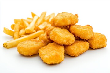 chicken nuggets and fries with white background