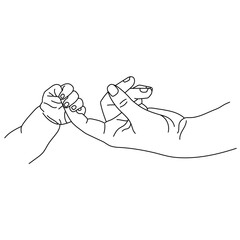 Line art of infant grasping parent’s finger, showing trust and emotional connection in a minimalist style