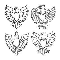 Obraz premium Heraldic Eagles Collection Vector Illustration Isolated On White Background Royalty Decorative Set