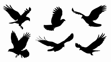 Flock of flying birds silhouette vector on white background