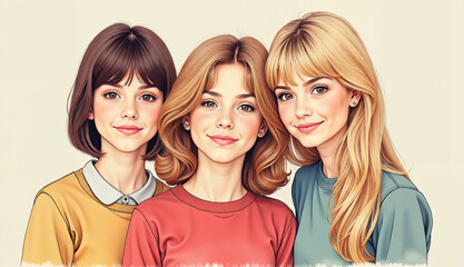Joyful friendship among three girls unity and connection