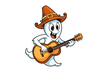 Obraz premium Silly Ghost Rocking with Guitar Illustration