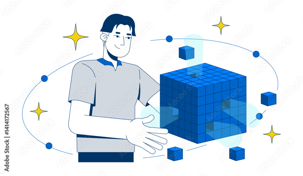 Poster olap data cube analysis 2d illustration concept. digital analytical processing. business intelligenc
