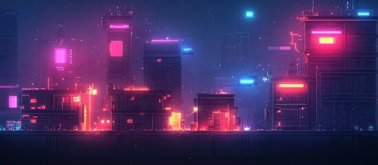 Obraz premium Neon Cityscape Night, Futuristic, Game Background