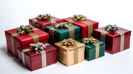 Obraz premium A red Christmas gift box with a gold ribbon bow is a perfect holiday present