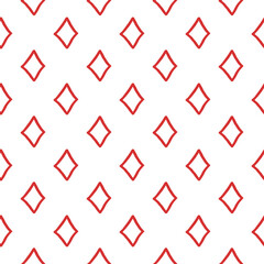 Card suits diamond club seamless pattern background Doodle design for textile Alice in Wonderland style Red geometric romb Fashion print for clothes greeting invitation card flyer banner poster cover