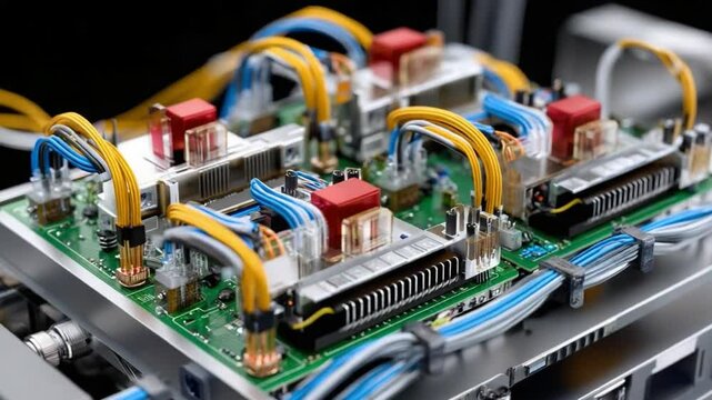 Digital Circuitry Close-Up: An intricate array of microchips, circuits, and wires converges to illustrate the cutting-edge of technology, innovation and computing.