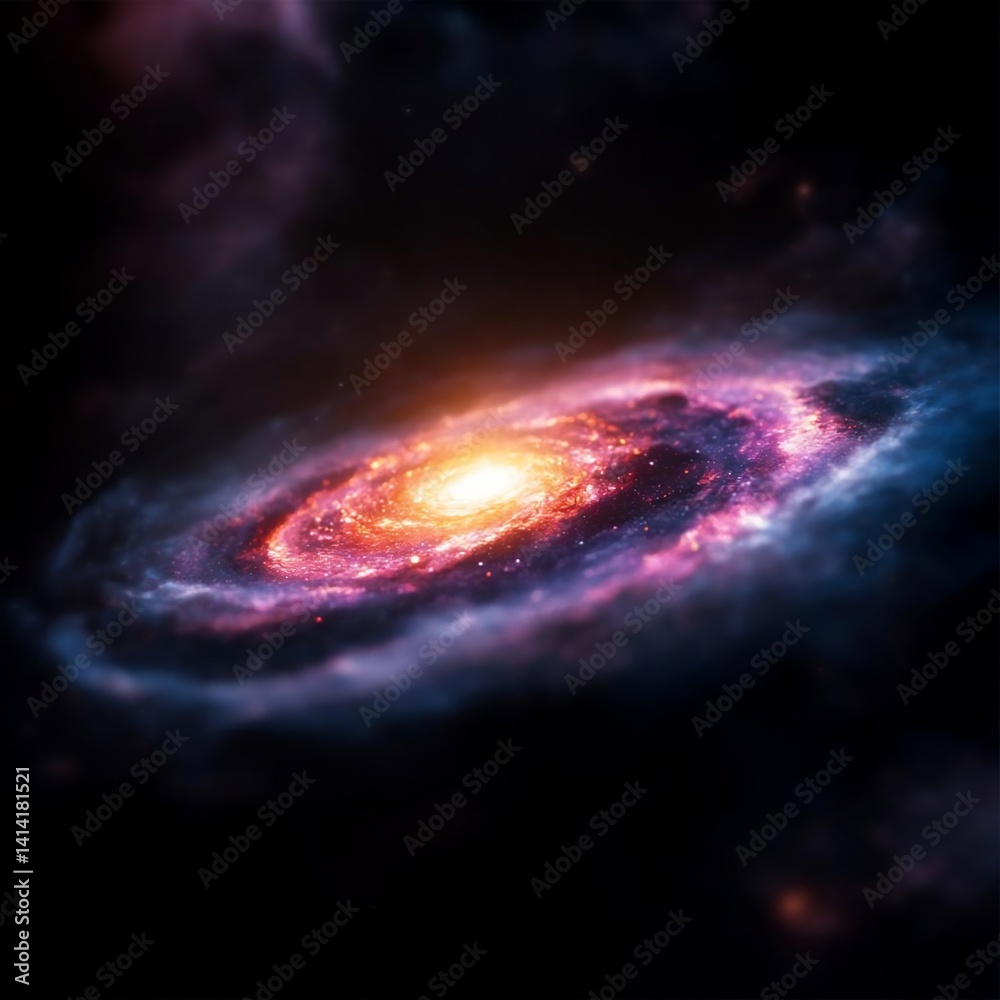 Aufkleber vibrant galaxy spiral formation with bright center core and swirling arms. space illustration with d