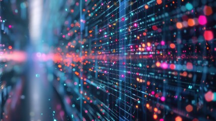 Naklejka premium Abstract picture of neon light particle with digital technology style design connecting become dynamic of electric wave movement represent about flowing of data or structure of network system. AIG53.