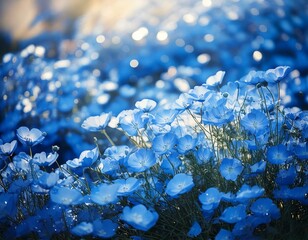 ネモフィラ風の花畑のイラスト素材