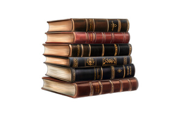 Stack of antique leather bound books gold lettering old library literature collection
