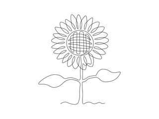 Abstract sunflower flower, continuous single one line art hand drawing sketch logo