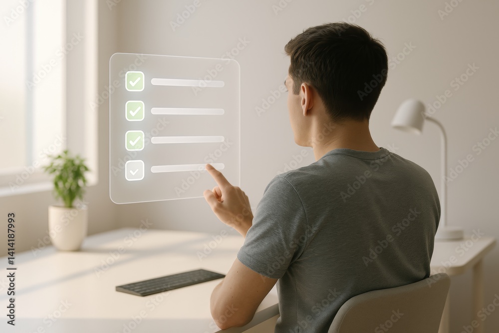Poster man interacting with interface: a person interacts with a digital interface, highlighting the inters