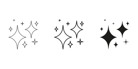 Sparkle And Shine Line And Solid Icon Set. Glittering Diamond Stars Symbol Collection. Isolated Vector Illustration