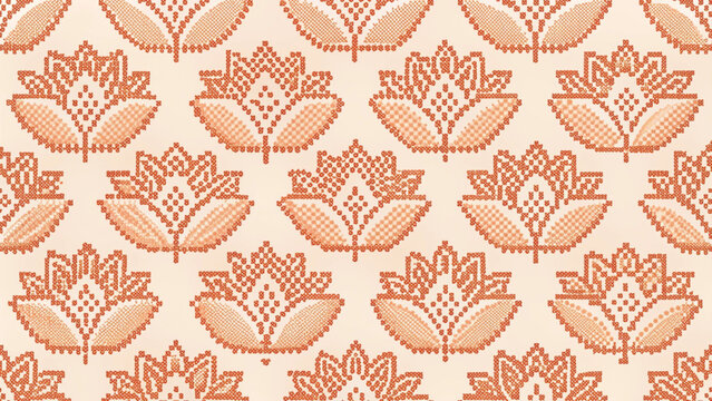 Pixel Art Geometric Lotus Pattern peach fuzz