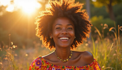 Smiling Black Woman with Afro