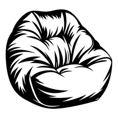 Monochrome illustration of a bean bag chair providing comfort and relaxation