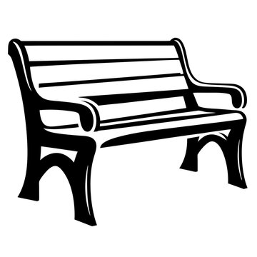 recommend clip art: Black and white illustration of an outdoor park bench silhouette design