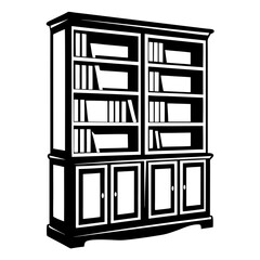 Detailed Illustration of a Black and White Bookcase with Cabinet Doors