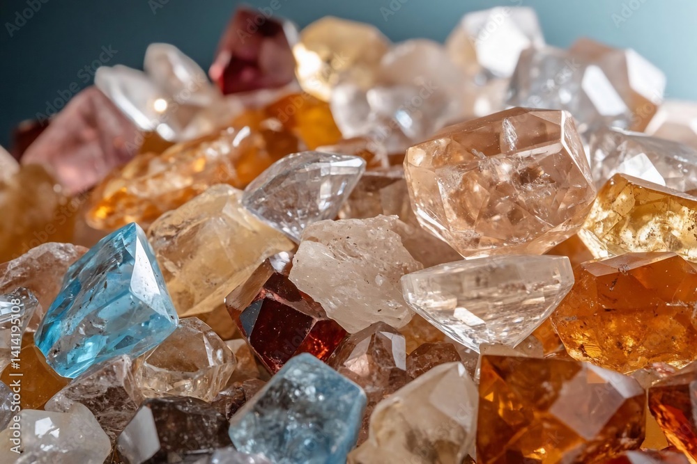 Leinwandbilder close-up of a diverse collection of faceted gemstones. displaying variety of colors and shapes, from