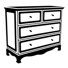 Elegant Black and White Illustration of a Chest of Drawers Furniture