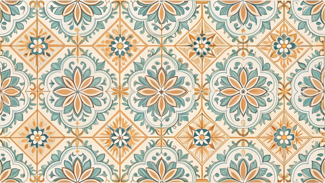 Portuguese ceramic patterns seamless moroccan mosaic spanish Minimal Vector