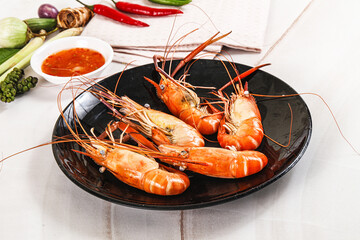 Boiled tiger prawn with sauce