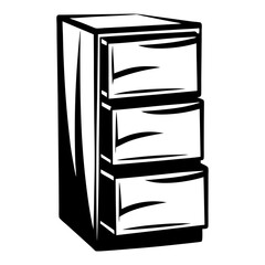 Illustration of a file cabinet with three drawers on a white background