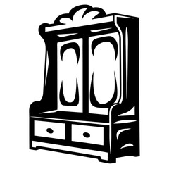 Elegant antique hall tree vector image with mirror and two drawers