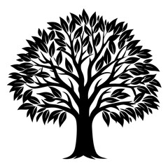 Obraz premium Elegant silhouette of a flourishing tree with lush foliage against white background