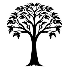Obraz premium Black Silhouette of a Lush Tree with Rounded Canopy and Leaves