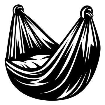 recommend clip art: Stylized black and white illustration of a hammock ready for relaxation