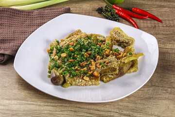 Asian cuisine baked eggplant with peanut