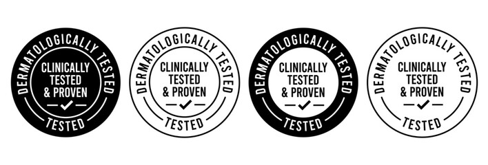 Dermatologically tested set icon. Dermatology, dermatologist, clinically tested and proven, allergy free, laboratory tested, lab, logo, badge, symbol, label product packaging design.