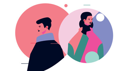 Abstract portraits of asian female adults in colorful geometric design flat vector illustration