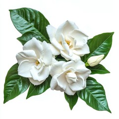 Naklejka premium White gardenias Paired with green leaves isolated background