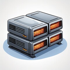 Fototapeta premium Stack of Modern Gray Industrial Heaters with Orange Glowing Elements Perfect for a Factory or Warehouse Setting