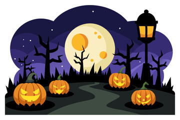 Fototapeta premium Eerie Pumpkin Patch with Carved Faces