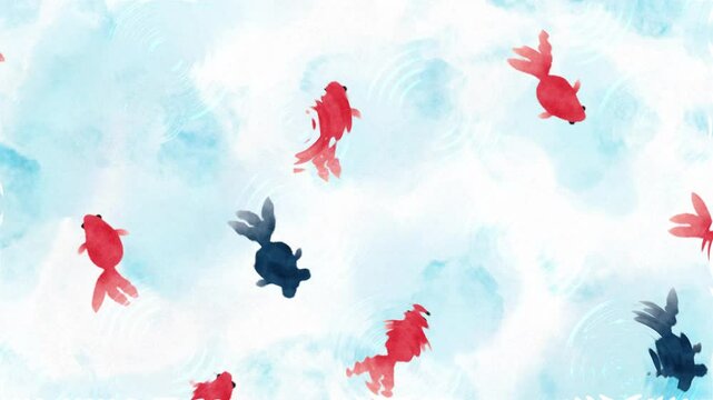 summer background with red and black goldfish swimming in water animation